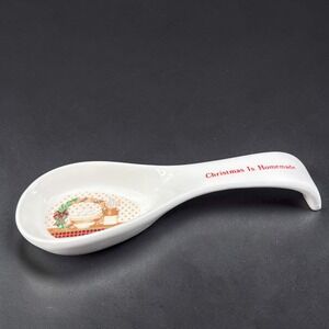 House of Lloyd Christmas Is‎ Homemade Ceramic Spoon Rest 1988 White Holiday VTG
